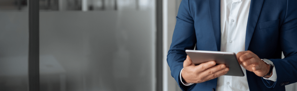 Builder accessing Zonda Enterprise data platform on a tablet